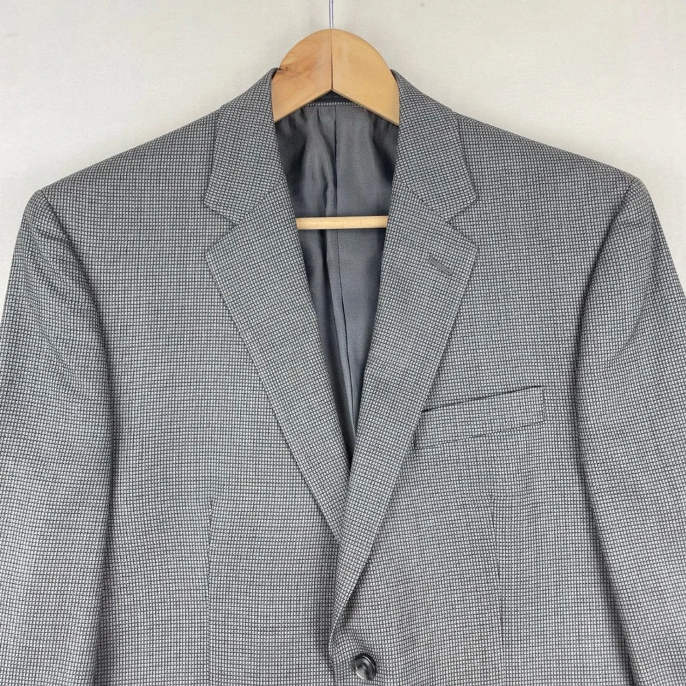 Calvin Klein Mens 40R Silk Wool Blazer Grey Micro Check Sport Coat Macy's